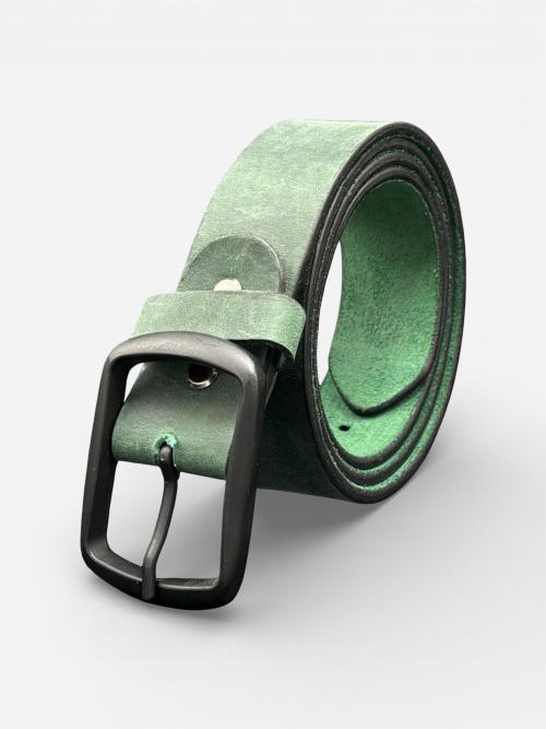Green Leather Belt, Black Buckle
