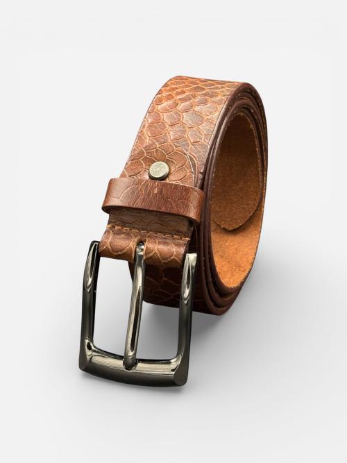 Mens Embossed Cowhide Leather Belt - Gunmetal Buckle