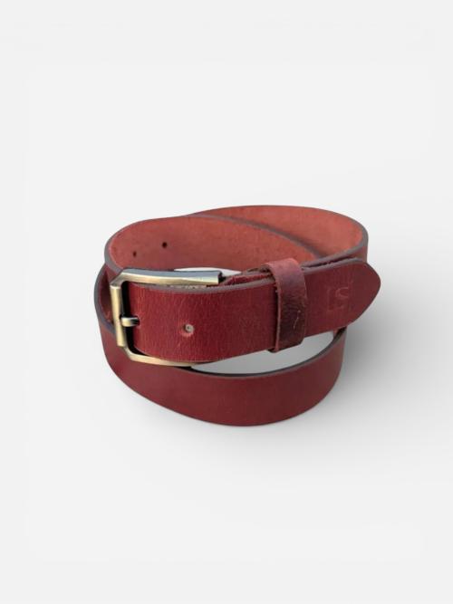 Men’s Red Leather Belt with Brass Buckle