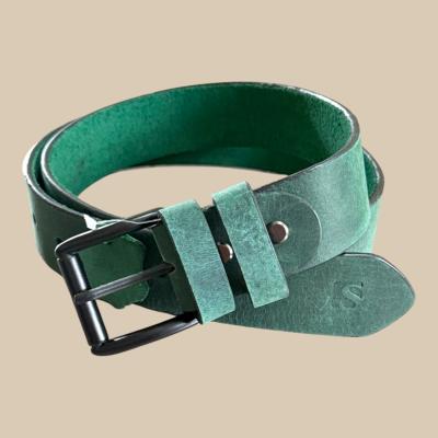 Rustic Green Leather Belt Double Loop