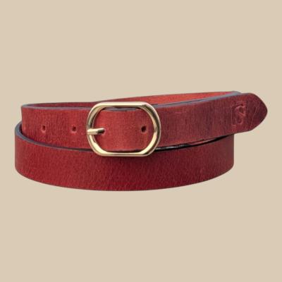 Red Leather Belt with Golden Buckle